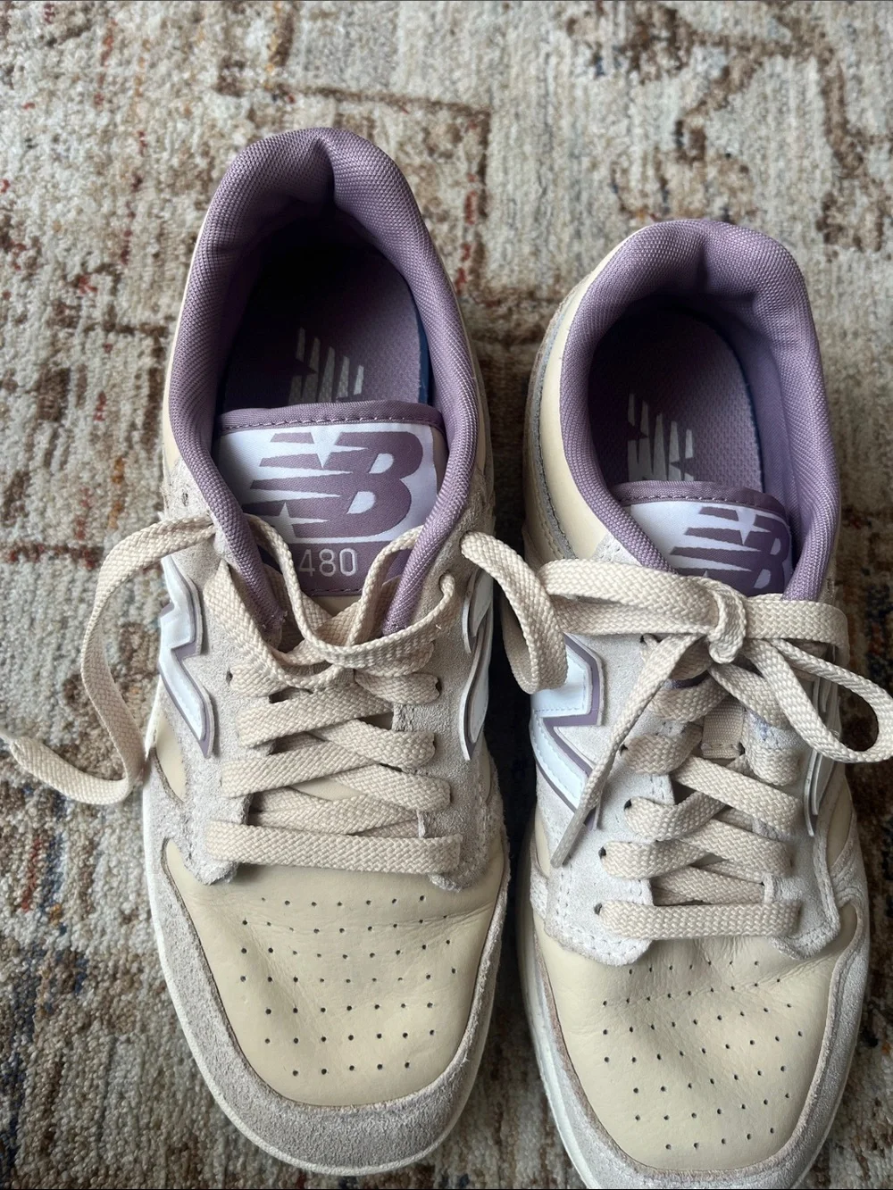 New Balance 480 Women's Cream & Lavender Low-Top Sneakers
